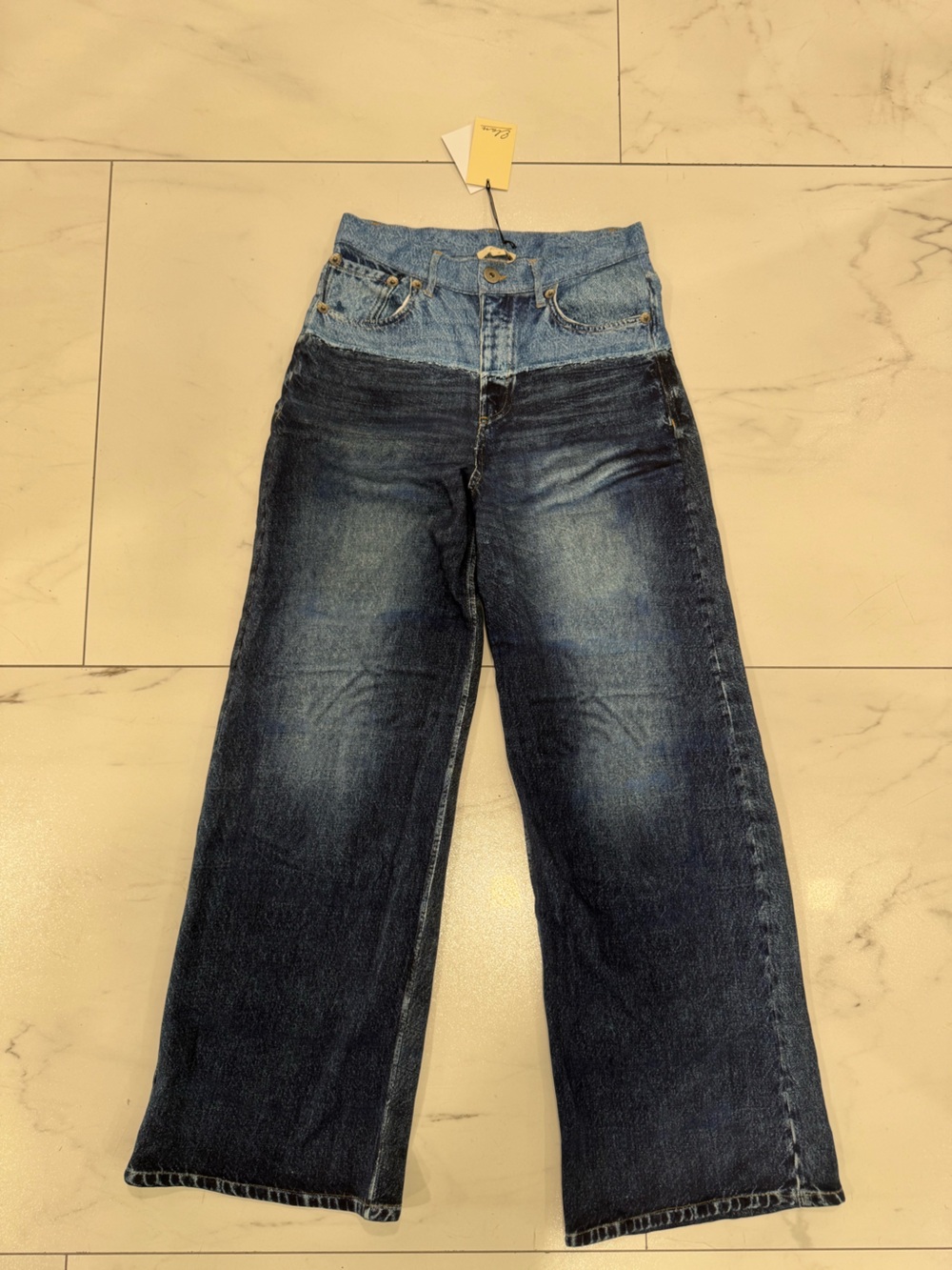 Elan Two-Tone Dark and Light Blue Slim Straight Jeans